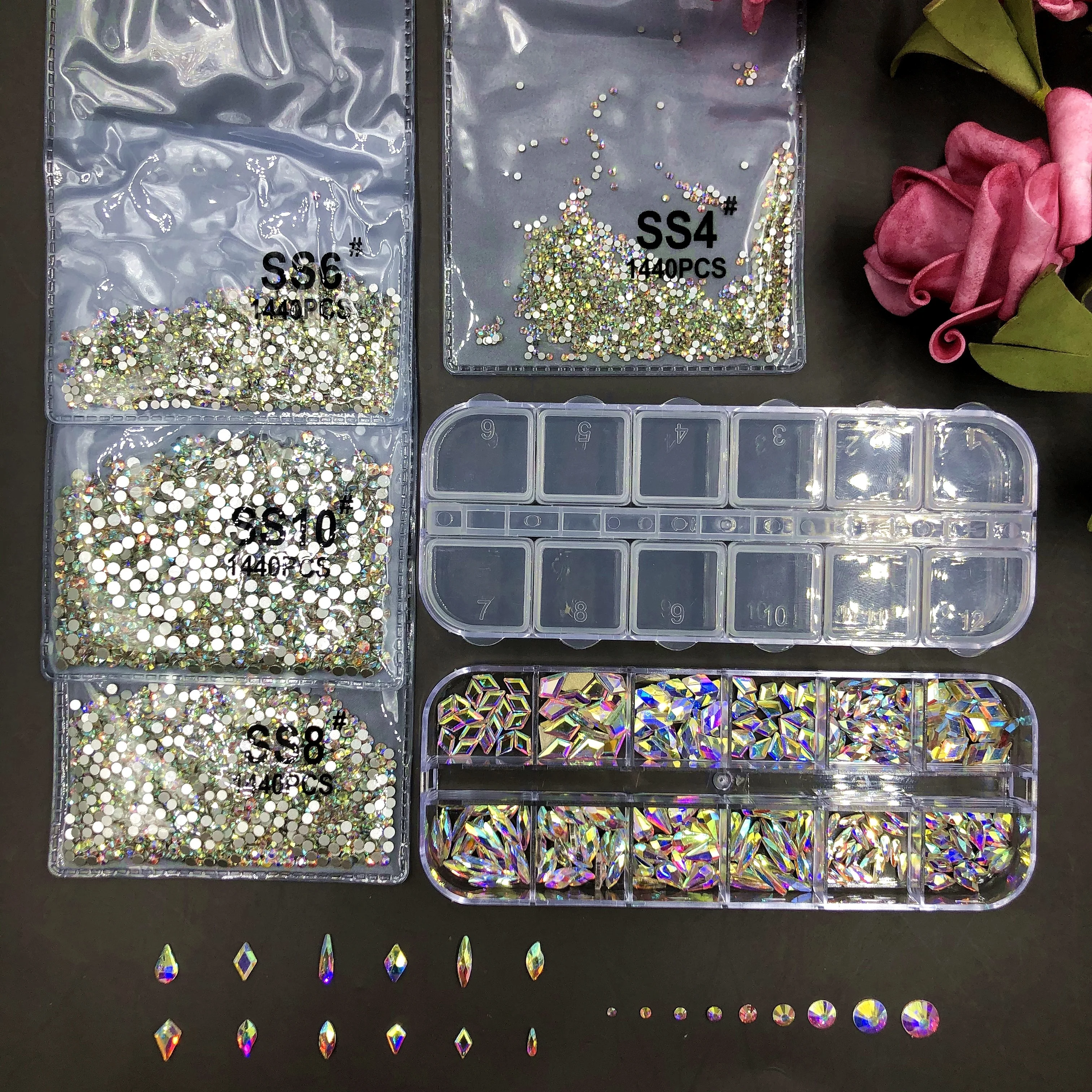 

Shapes FlatBack Rhinestones Box Set Pearls for 3D Beauty Design Makeup DIY Crafts Nails Art Accessories