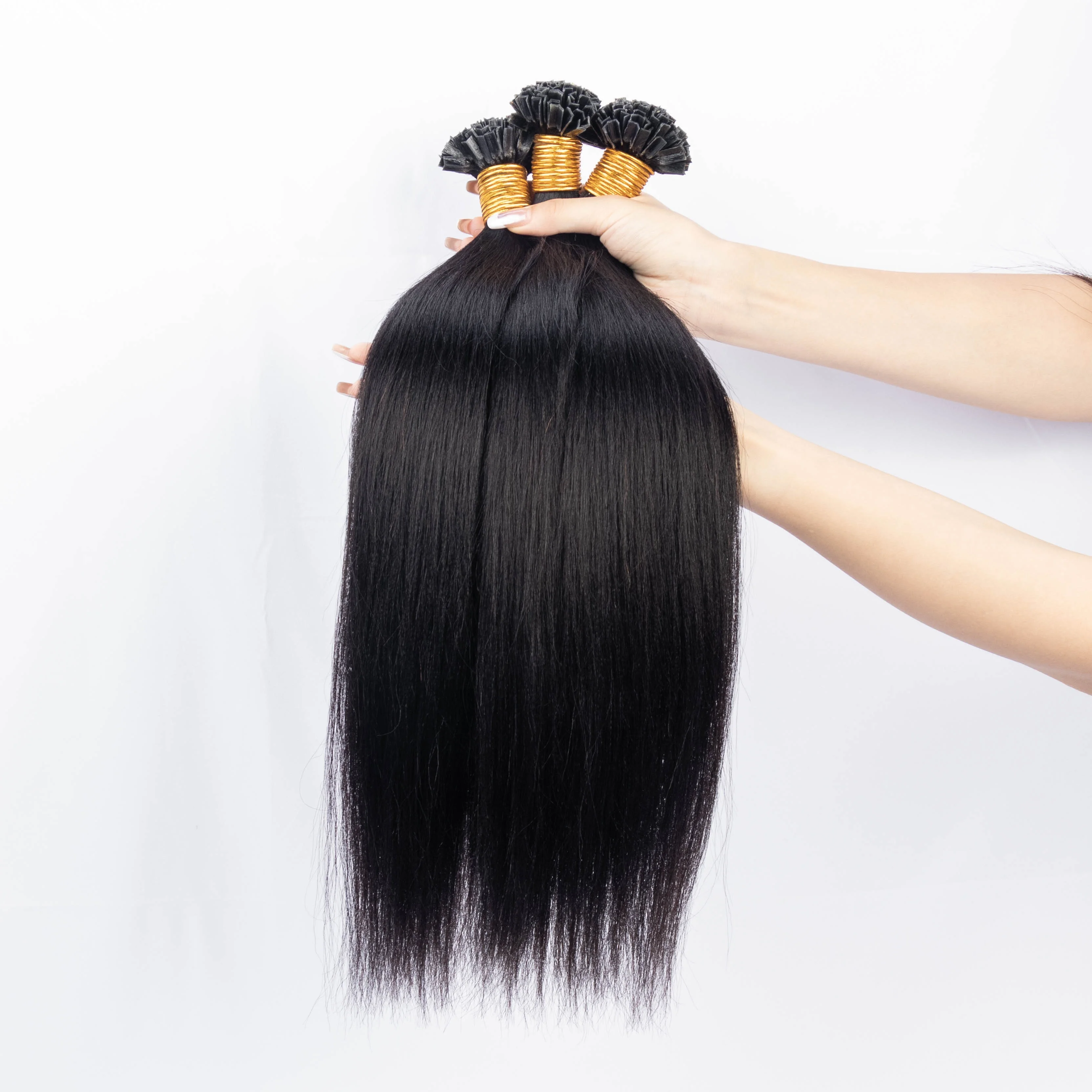 

Wholesale High Quality 100% Human Hair Yaki Straight K Tips Hair Extension For Black Women