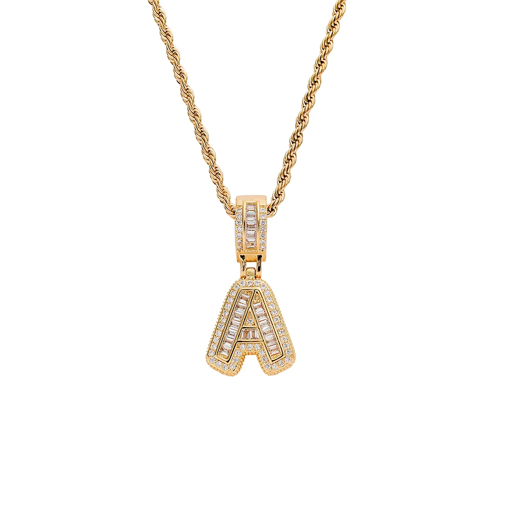 CN262 Wholesale A-Z 26 Letters Real Iced Out AAA Zircon Bling Bling Brass Setting CZ Pendant Necklace Jewelry