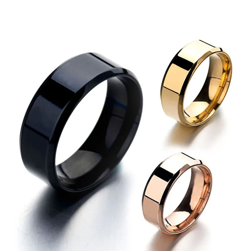 

Factory Wholesale Hot 8mm Sale Stainless Steel Black Rings Fashion Charm Trending Jewelry for Women Men Couple Rings