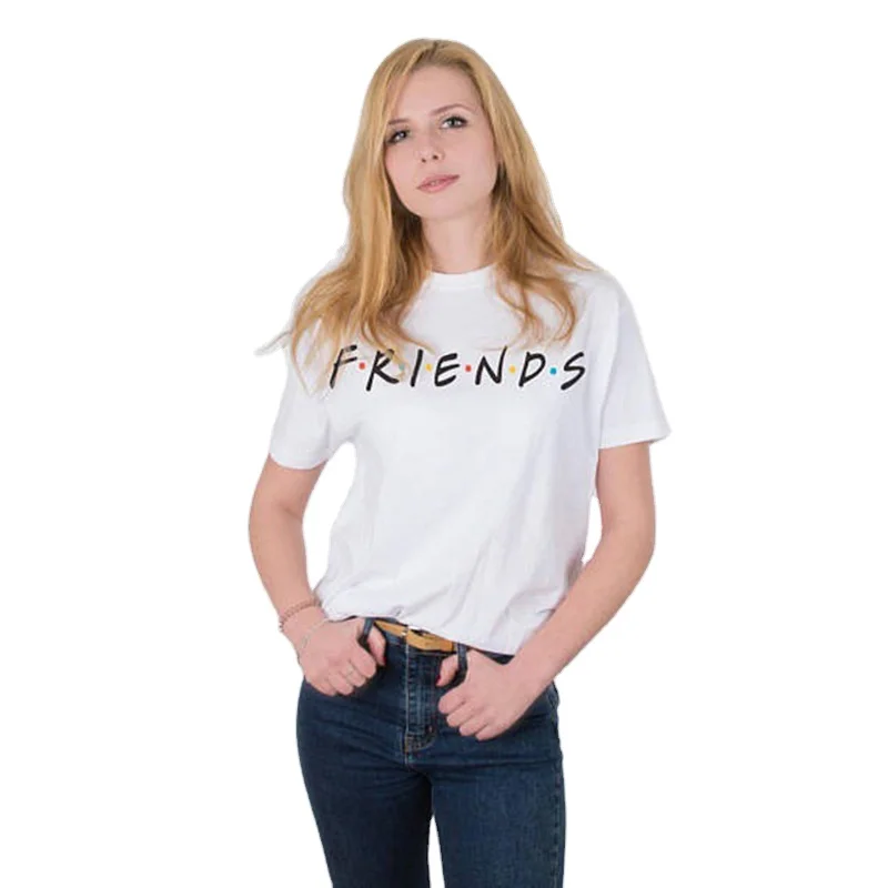 

Multi-color Women's Creative Casual Short Sleeve Tee friends letter print women's Round neck T-shirt