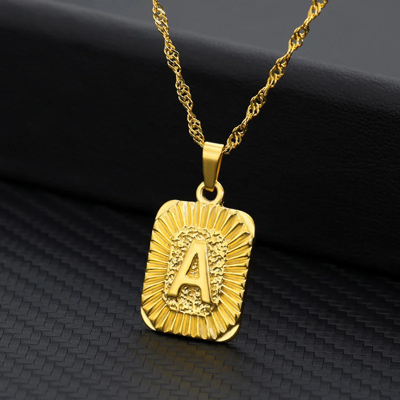 

18K Gold Plated Stainless Steel Square Letter Pendant Necklace