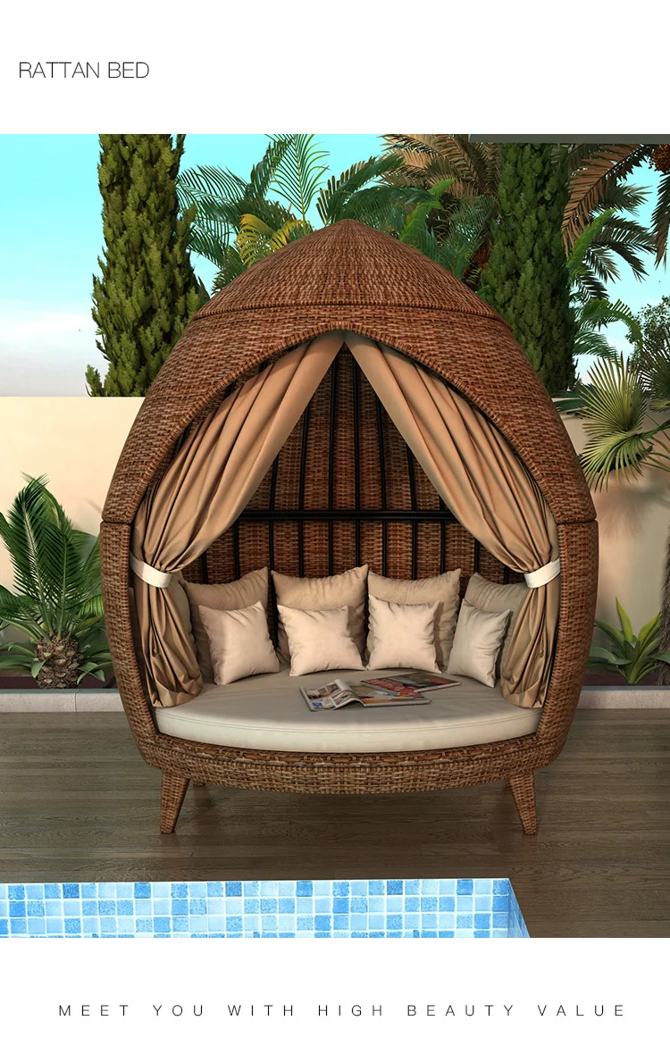 New Design Garden Rattan Lying Bed Patio Sun Bed Outdoor Birdcage Sofa