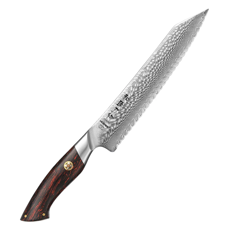 

2023 New Streamlined Design Japanese Damascus 73 Layers Powder Steel 14Cr Core G10 Handle Luxury Kitchen Bread Knife