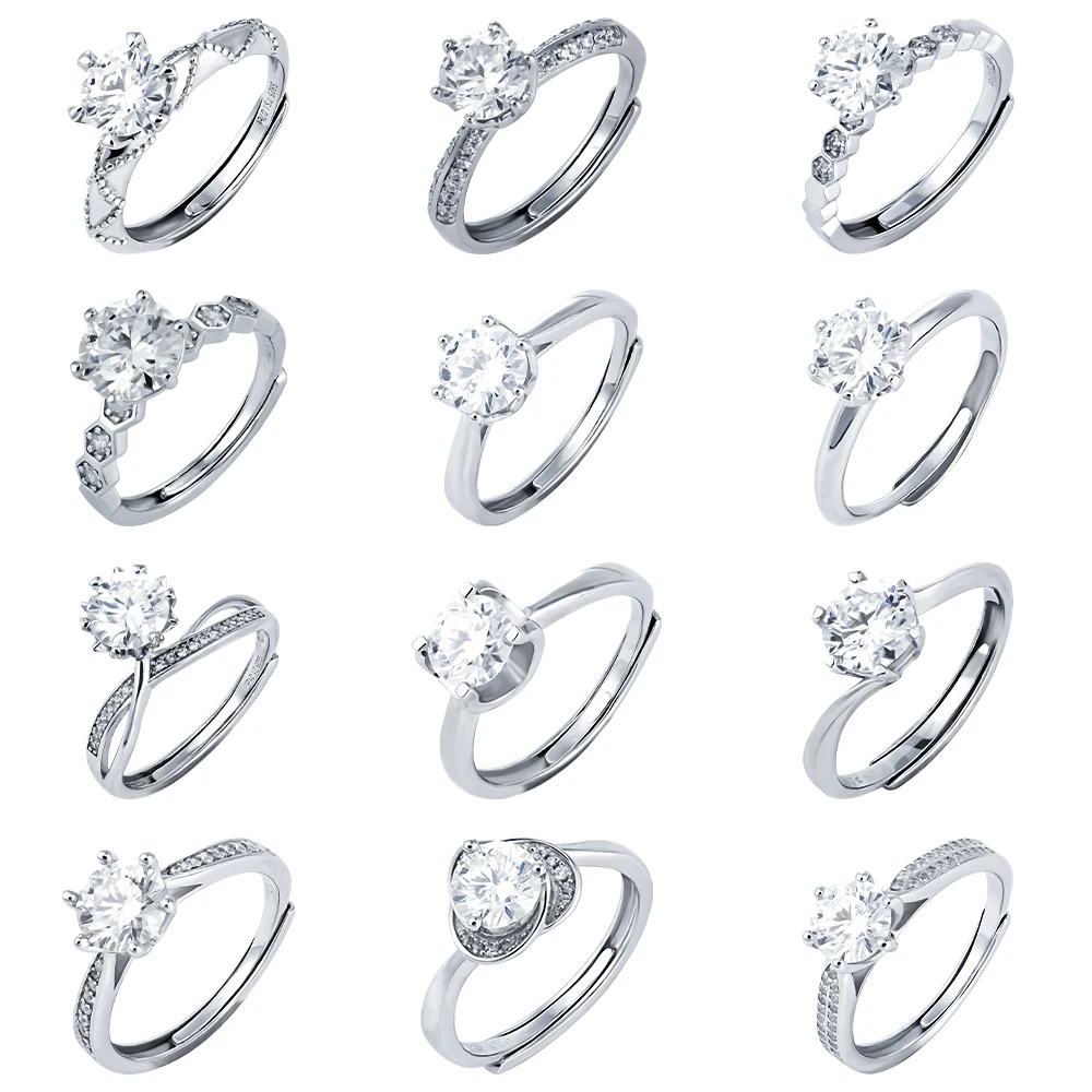 

Wholesale jewelry women gra certificate cut VVS diamond moissanite engagement wedding set 925 sterling silver adjustable rings