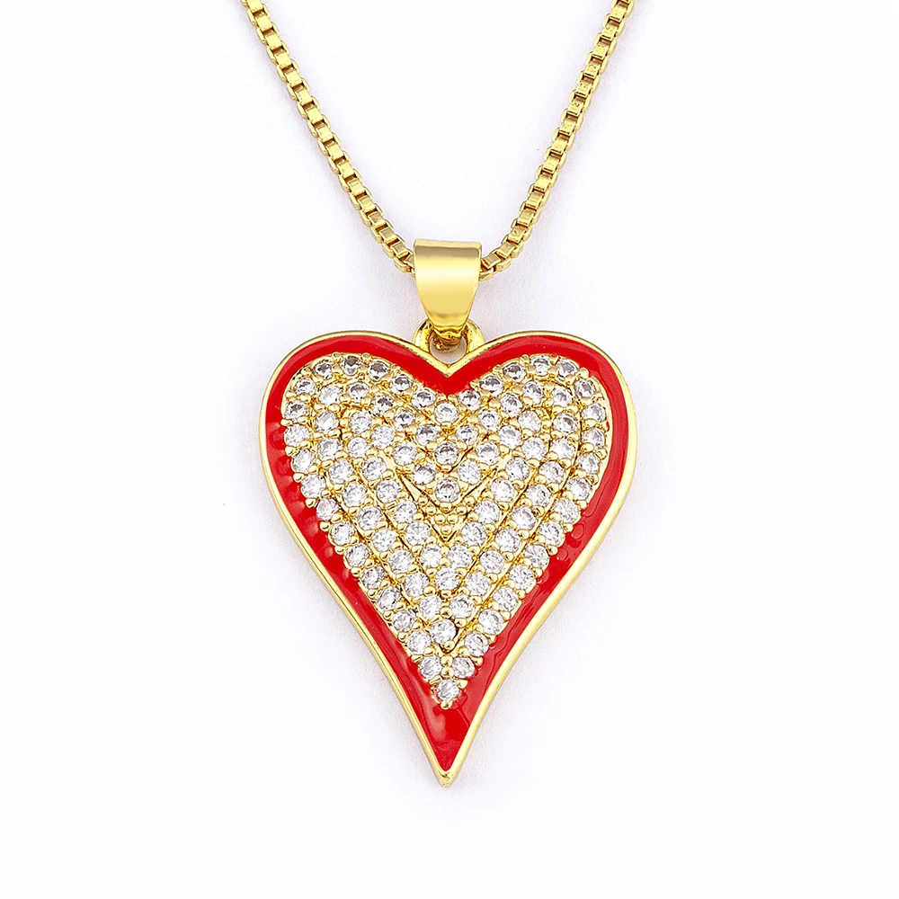 

Fashion Enamel Color Micro Pave Full Diamond Heart Necklace Gold Plated Pendant Jewelry for Women Valentine's Day Gifts, Purple/white/green/dark blue