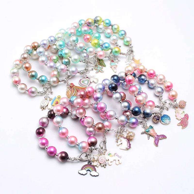 

RTS colorful tie dye beads children boutique gift pendant cute girls bracelet, As picture show