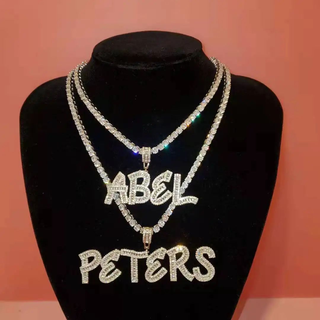 

Diamond Alphabet Cursive Initial Letter Necklace Bling Zircon Letter Ice Out A-Z Custom Name Pendant Necklace, Colors