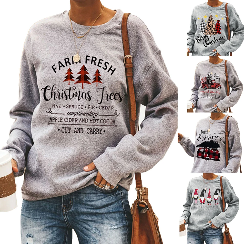 

2021 New Design Womenes Christmas Car Letters Print Pullover Sweatshirt