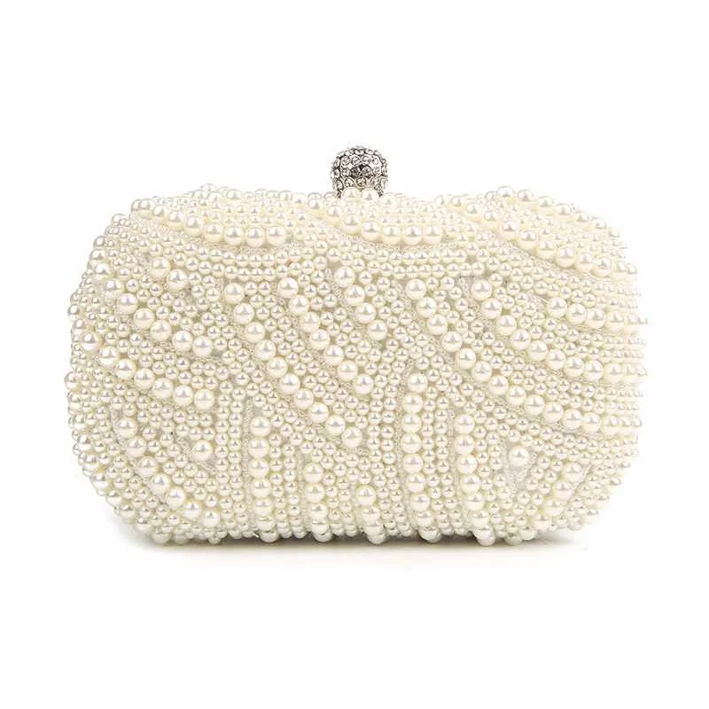 

Handmade Luxury Pearl Clutch Bags Women Purse Diamond Chain White Evening Bags For Party Wedding, Beige,champagne,black