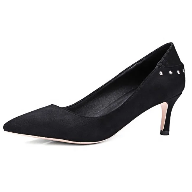 

Large Size Women Mid Heels Dress Shoes Kitten Heel Stilettos Basic Working Rivets studs Pumps Shoes for Office Lady, Black