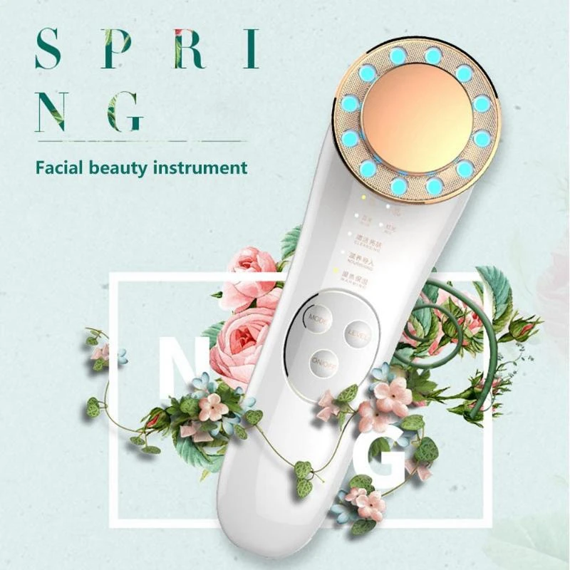 

7 in 1 Face Cleaner Lifting Machine LED Blue & Red Light Wave High Frequency Promote Face Cream Absorption Face Massager, White silver/white gold/black gold