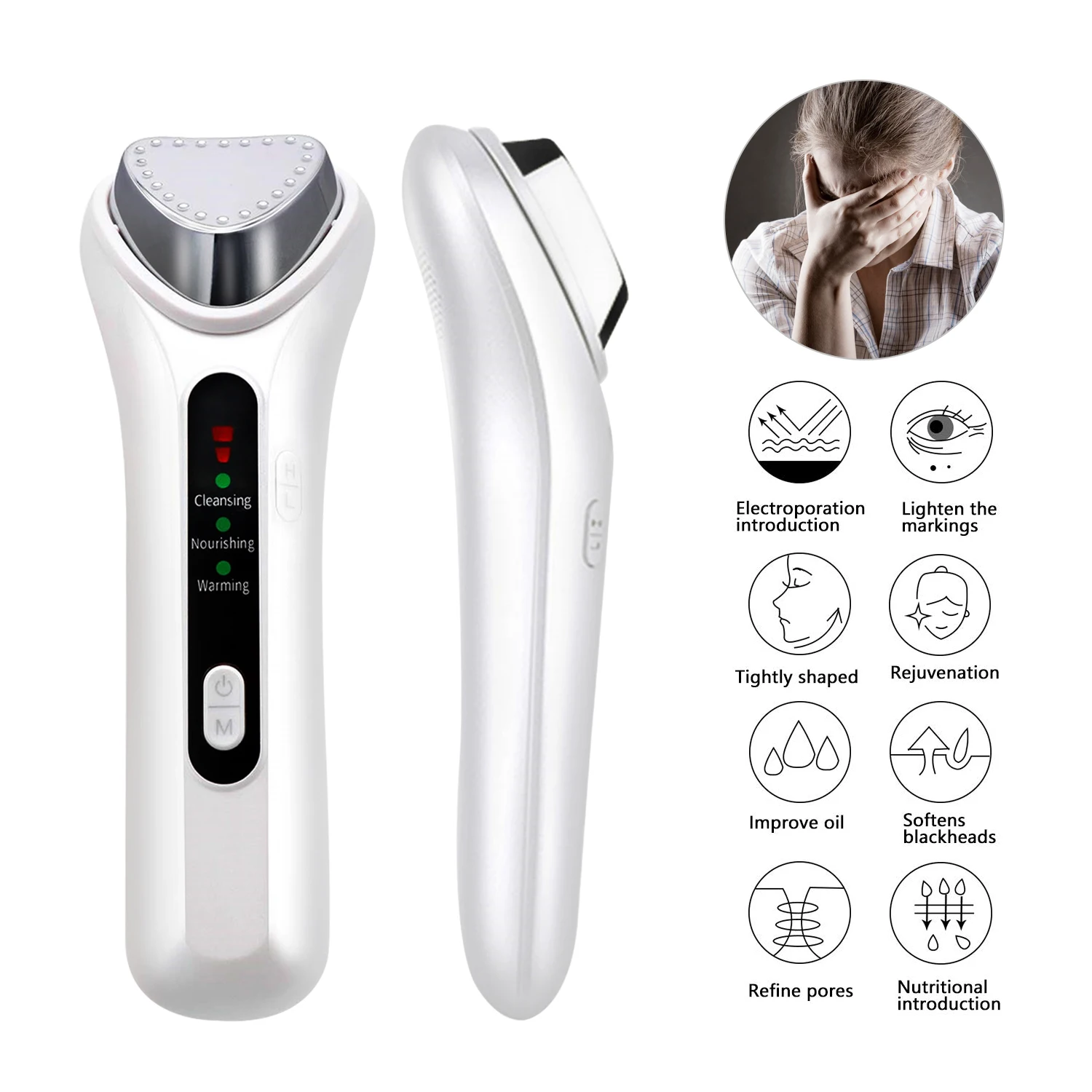 Ultrasonic Face Lifting Warm Hot Therapy Massager Sonic Ion Vibration Clean Moisturize Wrinkle