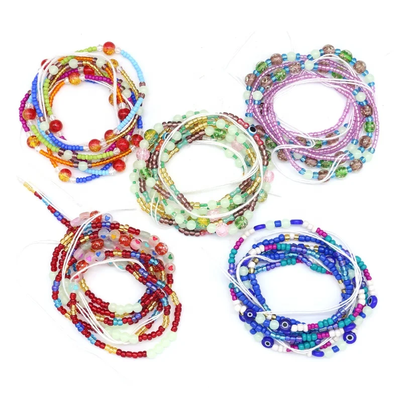 

Gaby devil eye waist beads cotton string waist chain tie on 45 inch Belly chian glow in dark for women bikini body jewelry, Colorful