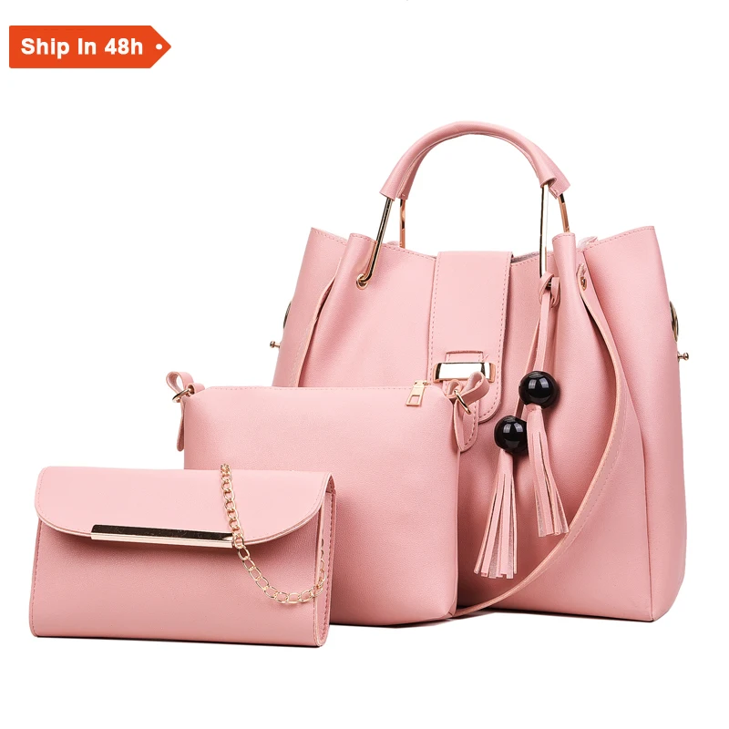 

fashion luxury pu leather lady shoulder women's 3 piece branded purses and handbags women, Red,pink,gray,black,brown,etc