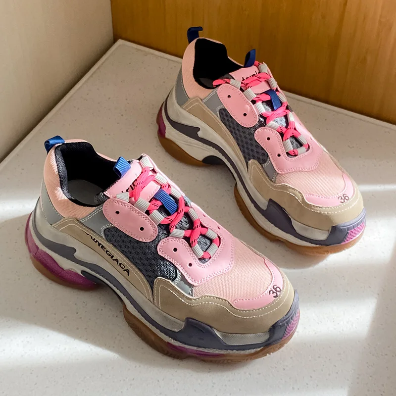 

Spring 2022 New Women's Casual Sports Ins Stitching Color Thick Sole Shoes For Women Luxury Brand Platform Shoes, 3 color