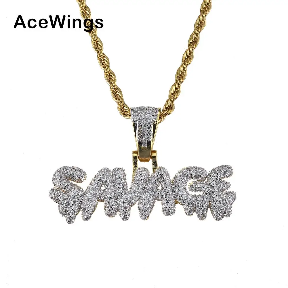 CN040  Hip Hop  Pendant Copper Micro Pave With CZ Stones Necklace 24inch Rope Chain