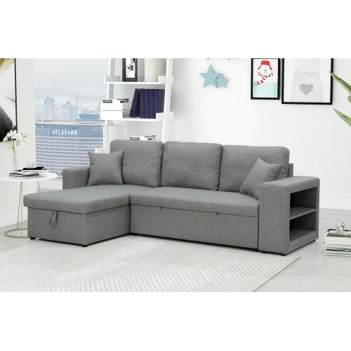 

Free shipping Sectional sofa with pulled out bed 2 seats sofa and reversible chaise with storage Folding Chair Sleeper Sofa Bed