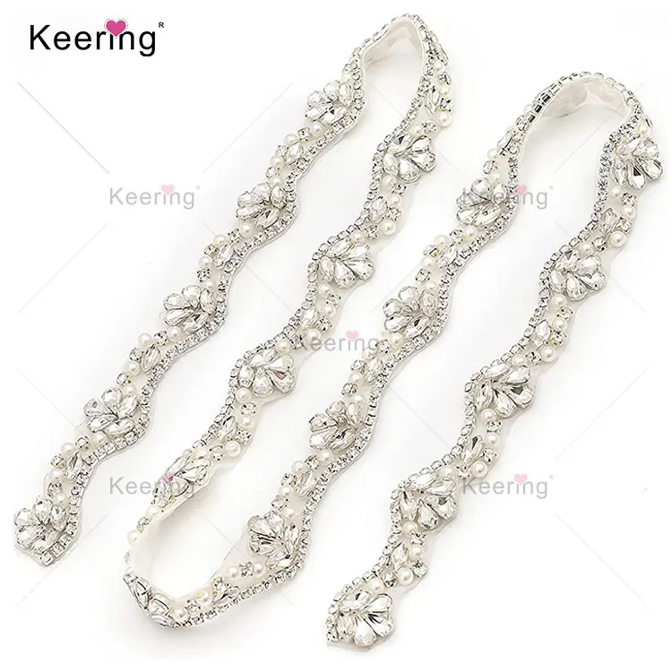 

Top Amazon 2021 Handmade Rhinestone Wedding trims Crystal Bridal Belt and Sashes applique for Bridesmaid Dress WRA-1776, Silver