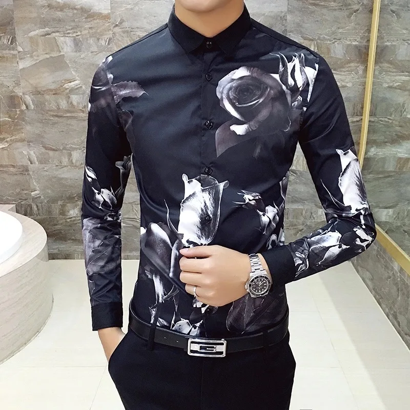 

Europe and The US Men's High-end Fashion Men's Long-sleeved Shirt Nightclub Chair Men's Long Sleeves Slim Shirt E2231541