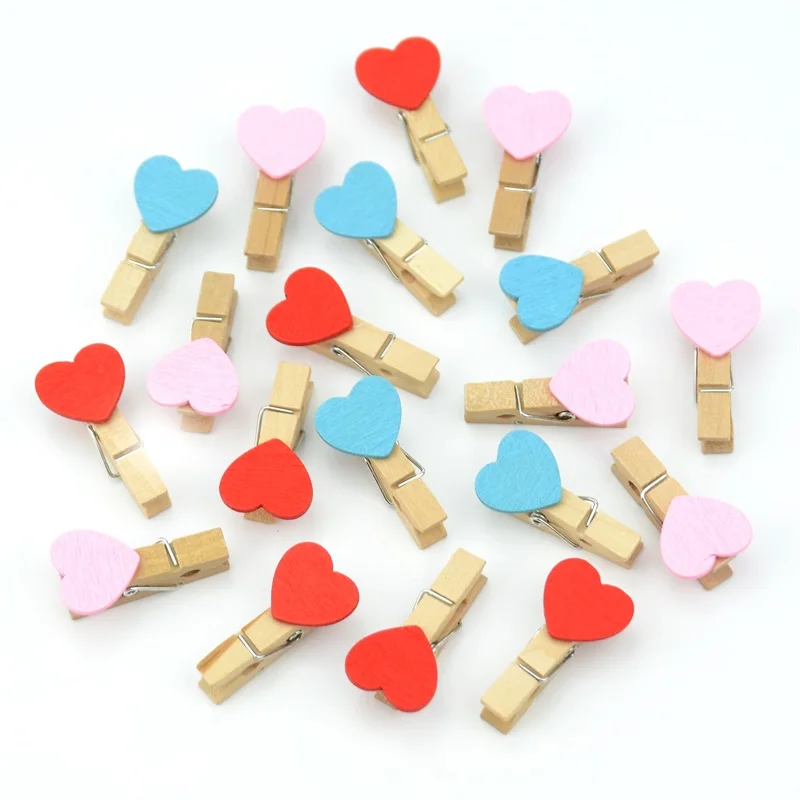 

Excellent Quality 35mm Mini Love Wooden Decorating Clip Photo Wall Decoration Clip Home Decor, Pink / blue / red