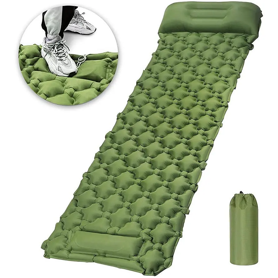 

Ultralight Inflatable Camping Sleeping Pad - Mat with Built-in Foot Pump, Lightweight Compact Air Mattress, Best Sleeping Mat, Green,blue,orange,customized color