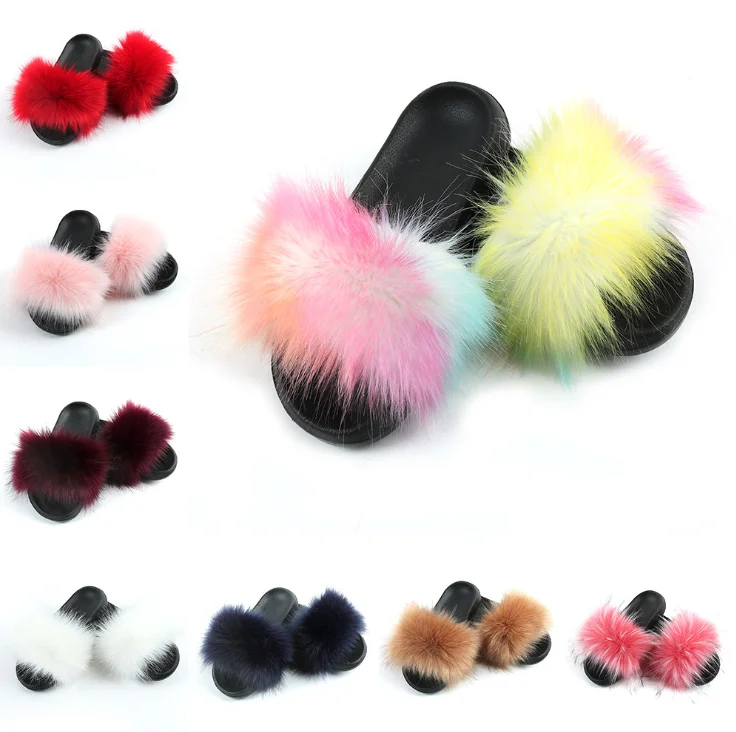 

2020 Women Fashion Casual Slippers Sandals Thick Bottom Fox Fur Slippers