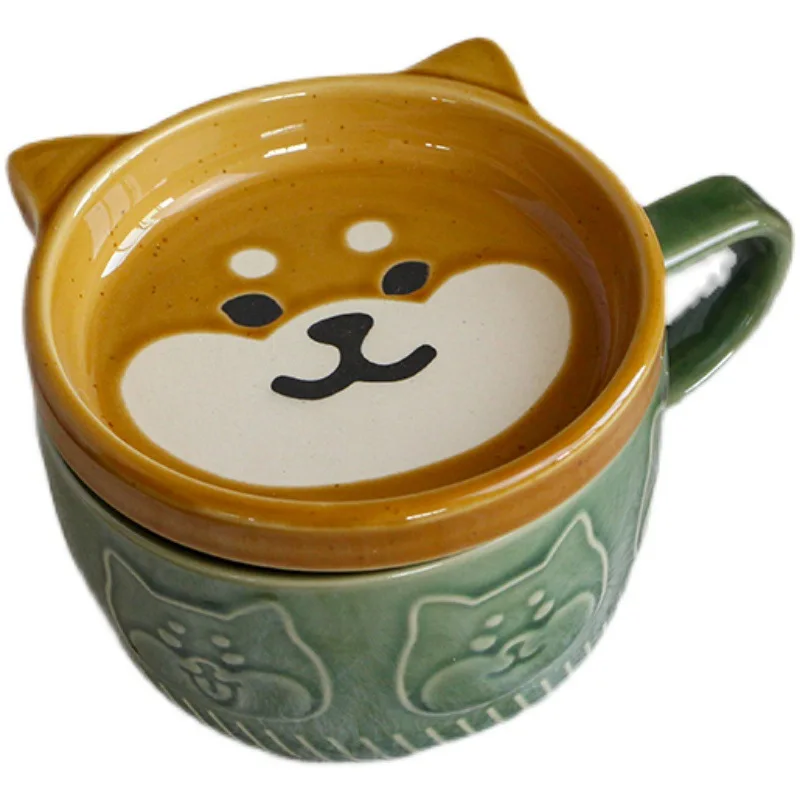 

Japanese dog panda ceramic coffee mug with lid
