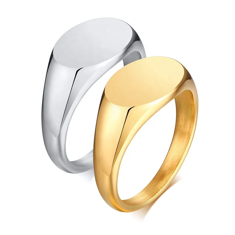 

Hot Selling Classic Minimalistic Womens Mens Simple Signet 316L Stainless Steel Jewelry Oval Rings, Gold,silver