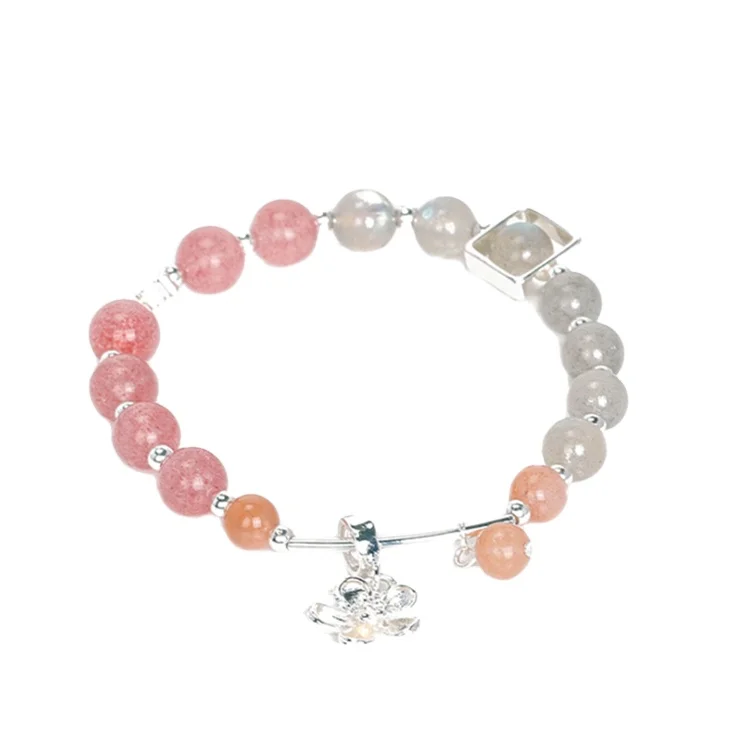 

Young girl heart romantic bracelet lucky Ruby adjustable rose quartz pink and grey jade bead bracelet Bangles jewels, Same as picture