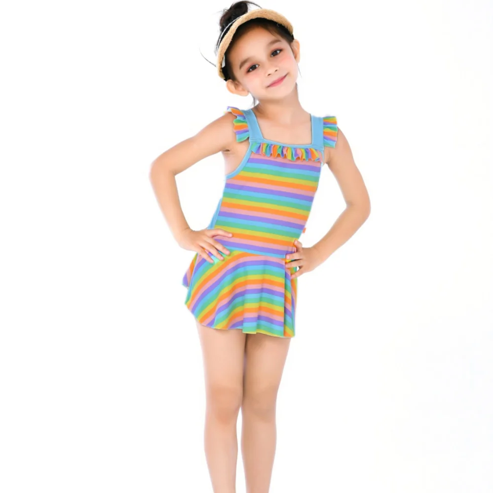 

Miniatree Bikini Rainbow Girl Swimsuits Cute Little Girls Sleeveless Swim Dress Quick Drying Cute Children's One Piece Swimsuit