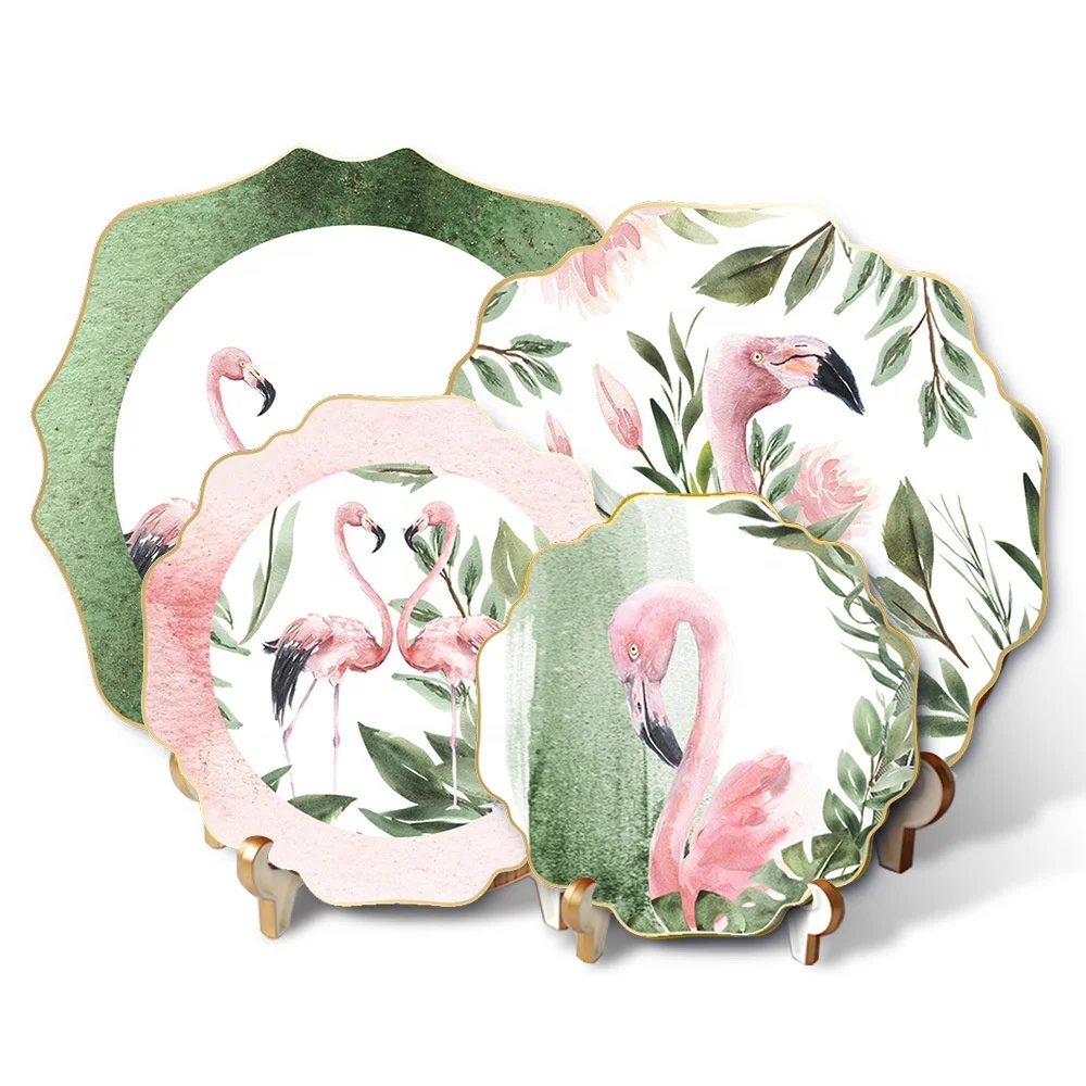 

New design 4pcs porcelain charger dish sets elegant muti-color bone china plate set wedding dinner plates set, As shown