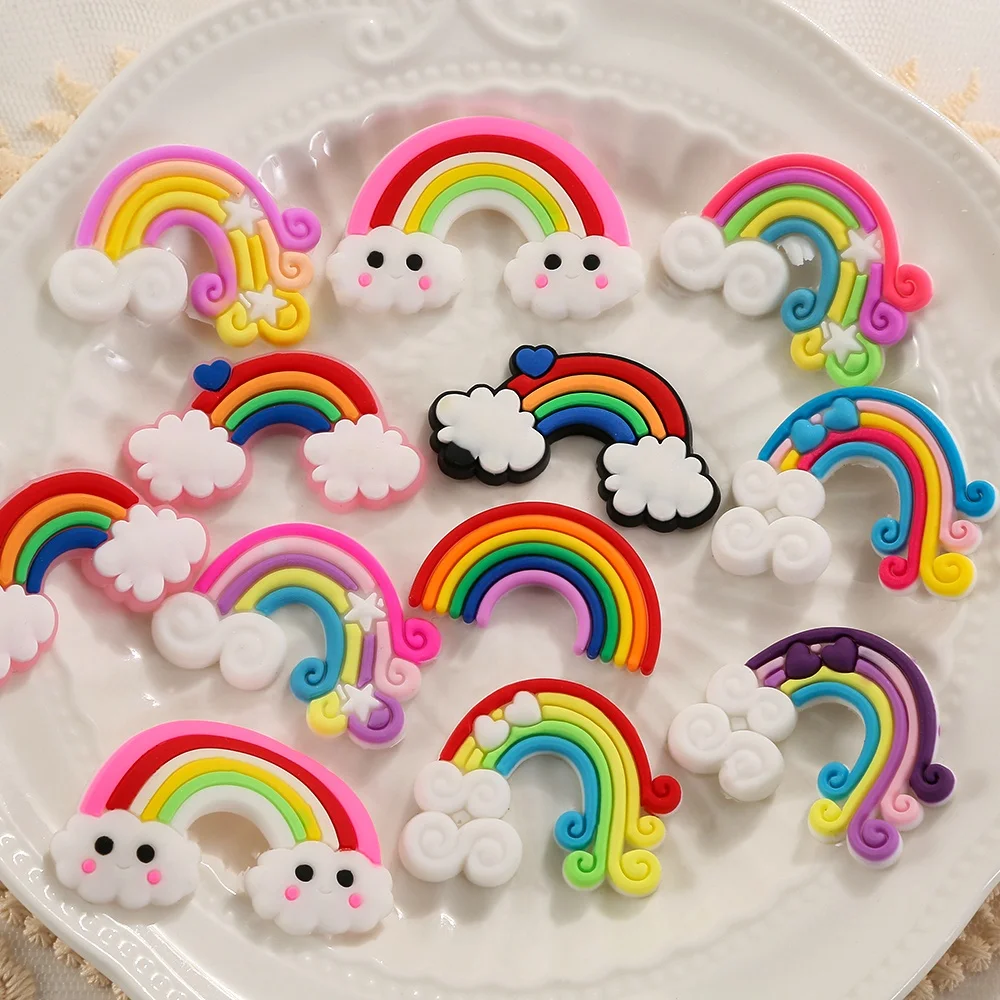 

cute flatback cabochon charms Cartoon 3D Silicone Mixed rainbow cloud design DIY Phone Case Scrapbook Craft Decoration Accessory, Colour mixture