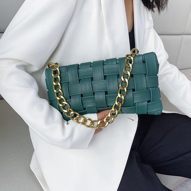 

Fashion Women's Weave Clutches Chain Design Shoulder bags Women 2021 Luxury handbag ladies Sling bag, Different colors