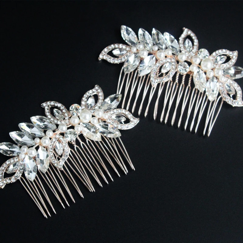

Jachon Handmade Silver Leaf Floral Wedding Headpiece Hair Accessories Crystal Bridal Decorative Hair Combs, As picture