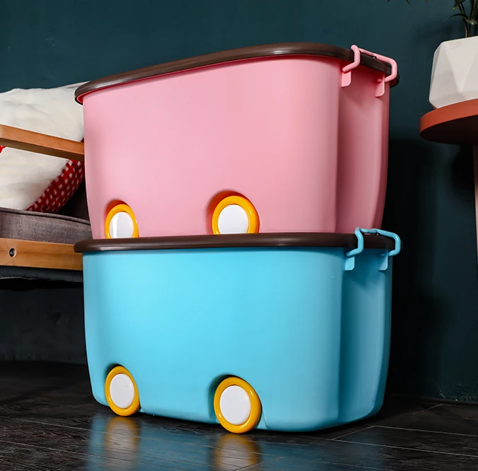 

China Suppliers PP Material Plastic Storage Box With Wheel, Blue,khaki,white,pink