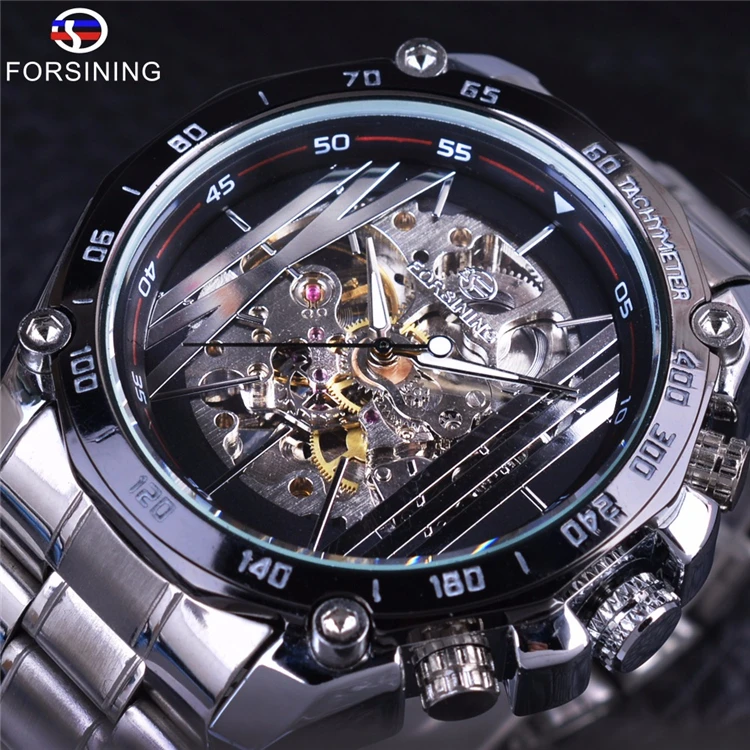 

Forsining Golden Stainless Steel Band Top Brand Luxury Mechanical Wristwatches Fashion Openwork Men's Watch Skeleton Male Clock