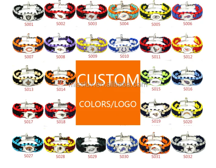 

hand woven team logo paracord bracelets military rope survival paracord bracelets epoxy logo sports bracelets world cup gifts