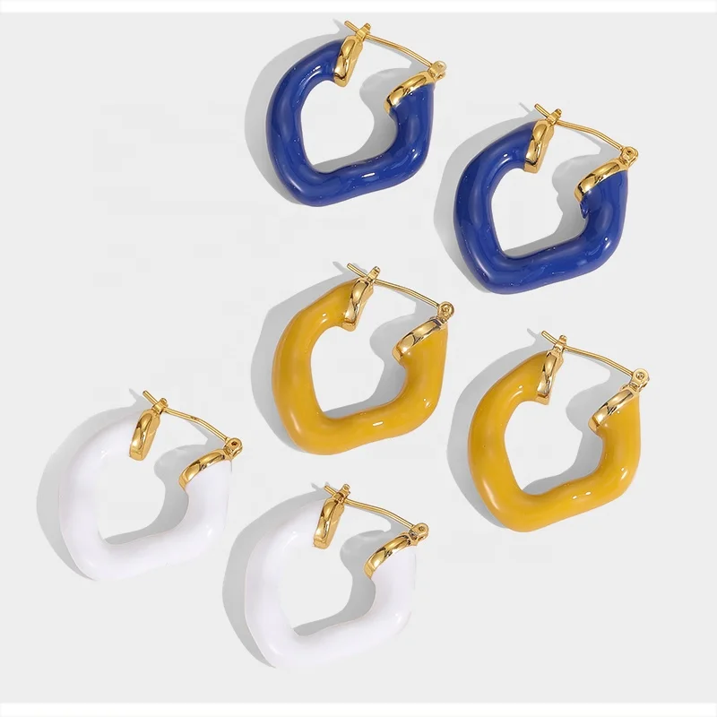 

Fashion Personality Brass Plated 18k Real Gold Irregular Circle Colorful Enamel Earrings, Picture shows