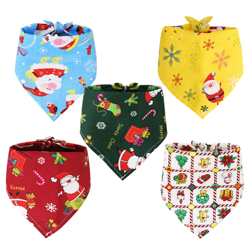 

Hot Sale Pet Scarf Dog Cotton Print Saliva Towel Pet Bandana Christmas Dog Bibs Wholesale, 5 colors