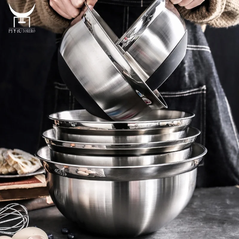 

High Quality Stainless Steel Salad Bowl Set Kitchen Mixing Bowl Metal Salad Mixing Bolw Set