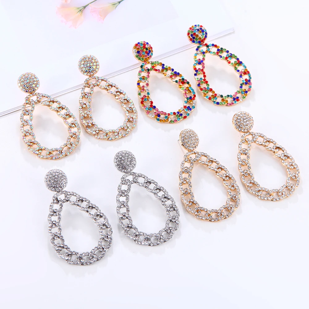 

Kaimei Fashion Shining Rhinestone Long Pendientes Jewelry New Oval Metal Full Colorful Crystal Drop Dangle Earrings Women, Many colors fyi
