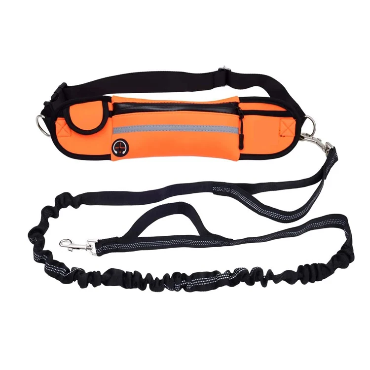 

Amazon best selling nylon reflective bungee hands free dog leash Pet Waist Bag for running jogging