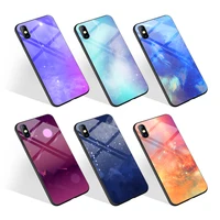 

For iPhone X 7 8 11 smooth Toughened glass mobile phone cover for Samsung A51 A71 Cosmic starry sky print LOGO phone case