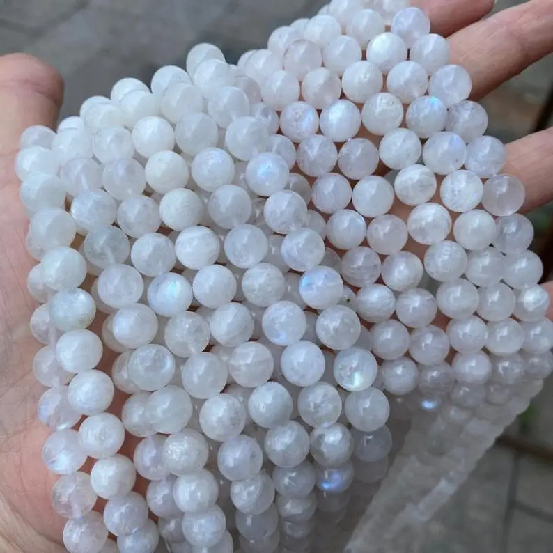 

Natural Smooth Rainbow Blue Moonstone Gemstone Loose Beads Round Beads Blue Flashes Healing For Jewelry Making, Colorful