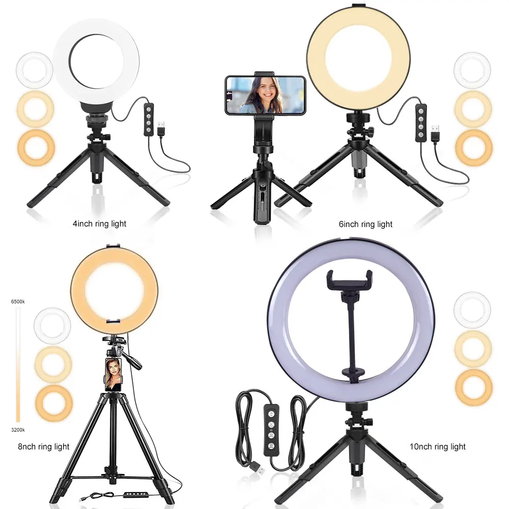 

W&S W48 Professional Selfie Fill Light For TikTok YouTube Video 4 inch LED Ring Light With Tripod Stand
