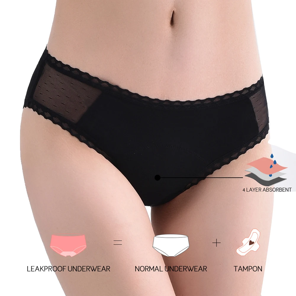 

Lynmiss Teen Girls Hot Lingerie Underwear Reusable 4 Layers Organic Menstrual Period Underwear Panties