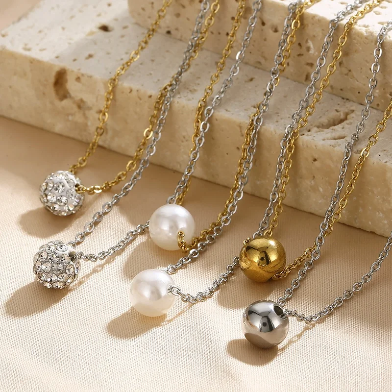 

Kalen Wholesale Pearl Pendant Stainless Steel Ball Clavicle Necklaces For Women