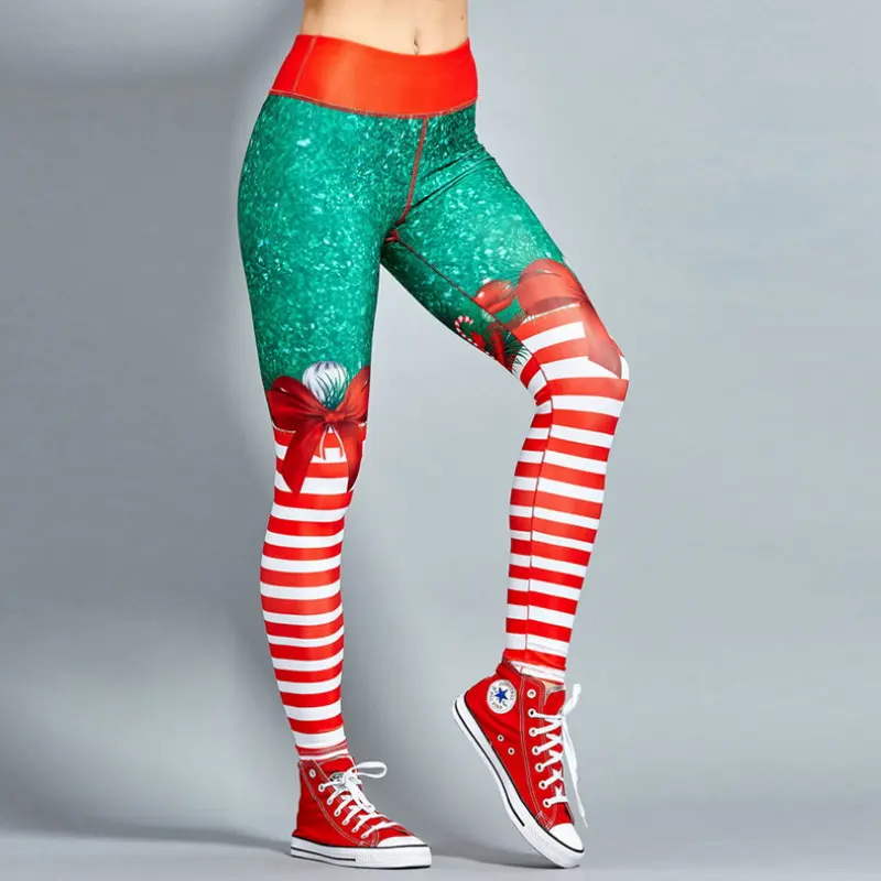 

New Stylish Beautiful Women Stitching Happy Christmas Digital Printing Pants Fitness Yoga Casual Leggings