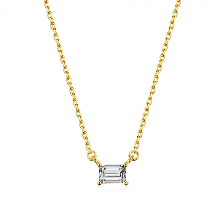 

wholesale minimalist 18k gold plated 925 sterling silver single square diamond pendant necklace for women